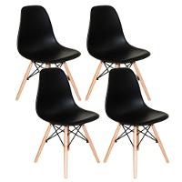 Conjunto Kit 4 Cadeiras Eiffel Eames Preta + 1 Mesa Eames 80cm Preta Base Madeira Sala Cozinha - 3