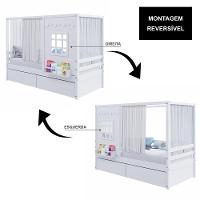 Cama Casinha Reta Com 02 Gavetas E Cortina Madeira Maciça Branco Housin - 2