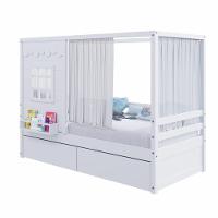 Cama Casinha Reta Com 02 Gavetas E Cortina Madeira Maciça Branco Housin - 3