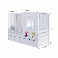Cama Casinha Reta Com 02 Gavetas E Cortina Madeira Maciça Branco Housin