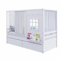 Cama Casinha Reta Com 02 Gavetas E Cortina Madeira Maciça Branco Housin - 6
