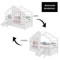 Cama Casinha Com Janela Com 02 Gavetas E Escorregador Madeira Maciça Branco- Rosa Housin - 6