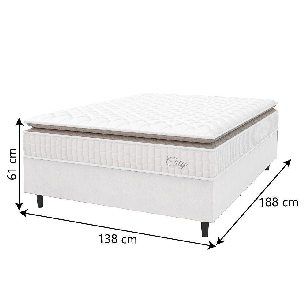Cama Box Colchão Casal Molas Ensacadas City Pillow Top 138x188x61cm Linho Branco / Bege Hellen Branco/bg - 4