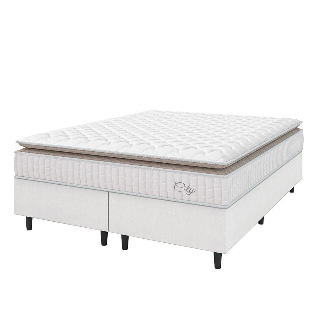 Cama Box Colchão Casal Queen Molas Ensacadas City Pillow Top 158x198x61cm Linho Branco / Bege Hellen Branco/bg - 1