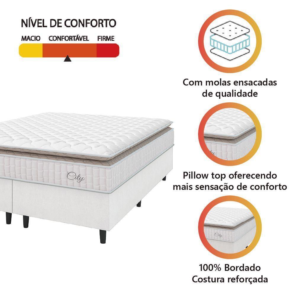 Cama Box Colchão Casal Queen Molas Ensacadas City Pillow Top 158x198x61cm Linho Branco / Bege Hellen Branco/bg - 2
