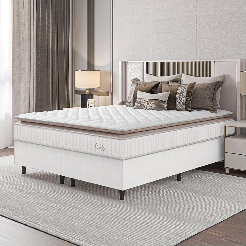 Cama Box Colchão Casal Queen Molas Ensacadas City Pillow Top 158x198x61cm Linho Branco / Bege Hellen Branco/bg - 5