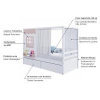 Cama Casinha Reta Com 02 Gavetas E Cortina Madeira Maciça Branco- Rosa Housin - 6