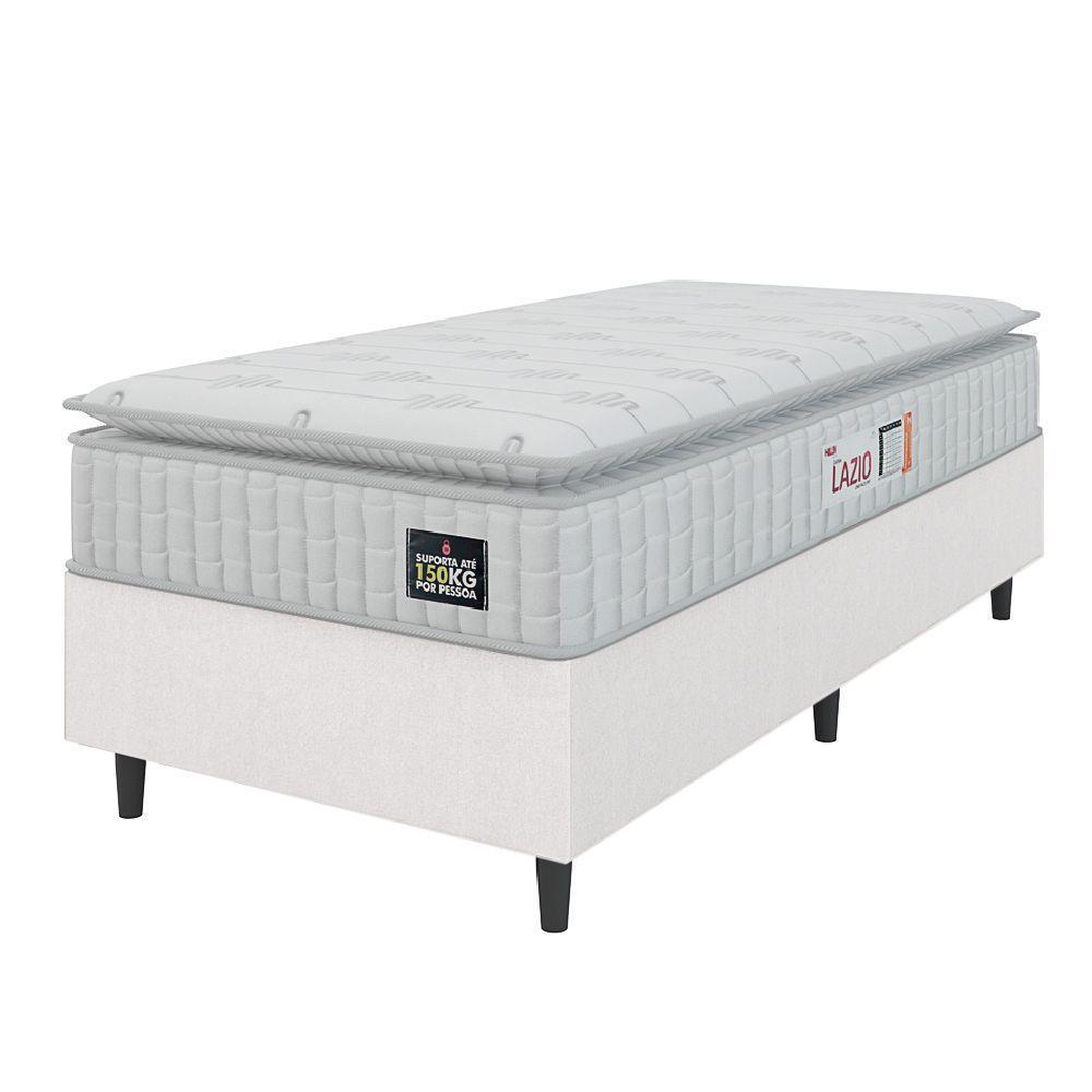 Cama Box Colchão Solteiro Espuma D45 Lazio Pillow Top 88x188x67cm Linho Branco Hellen Branco - 1