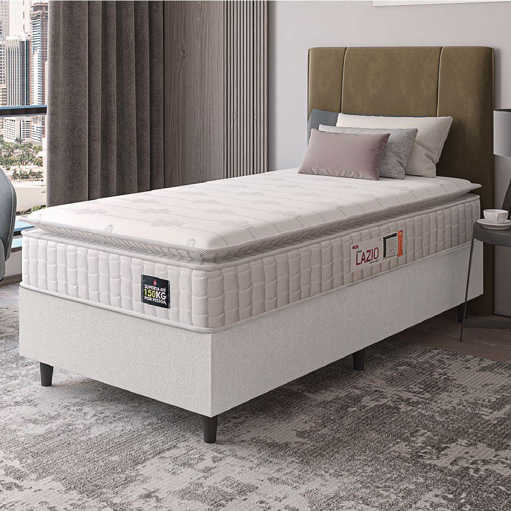 Cama Box Colchão Solteiro Espuma D45 Lazio Pillow Top 88x188x67cm Linho Branco Hellen Branco - 5