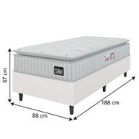 Cama Box Colchão Solteiro Espuma D45 Lazio Pillow Top 88x188x67cm Linho Branco Hellen Branco