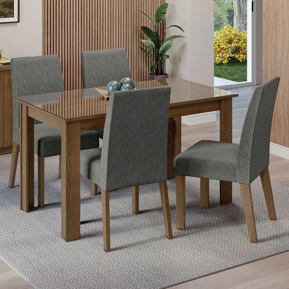 Conjunto Sala Jantar Mesa Vidro 4 Cadeiras Rustic - 1