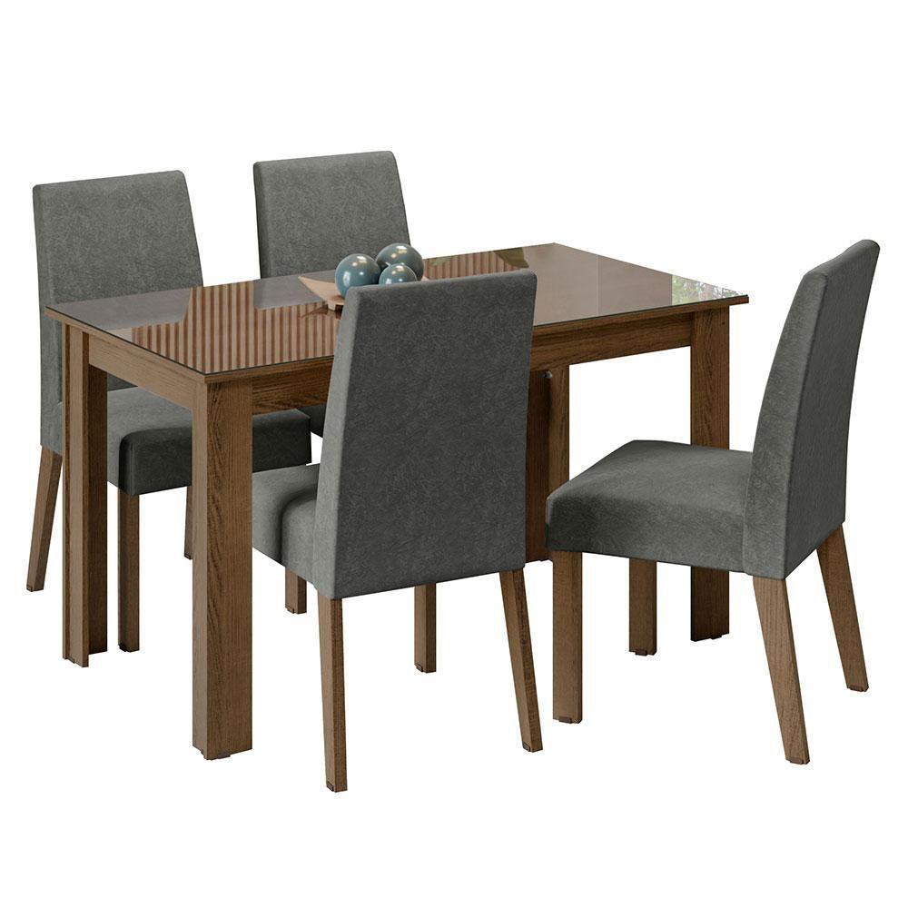 Conjunto Sala Jantar Mesa Vidro 4 Cadeiras Rustic - 2