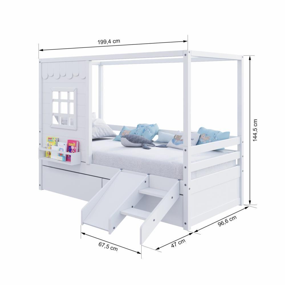 Cama Casinha Reta Com 02 Gavetas E Escorregador Madeira Maciça Branco Housin - 7