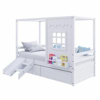 Cama Casinha Reta Com 02 Gavetas E Escorregador Madeira Maciça Branco Housin - 6