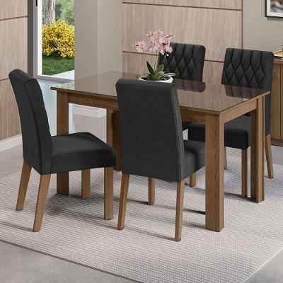Conjunto Sala de Jantar Celina 4 Lugares Tampo de Vidro com Cadeiras Rustic Oxford Marrom