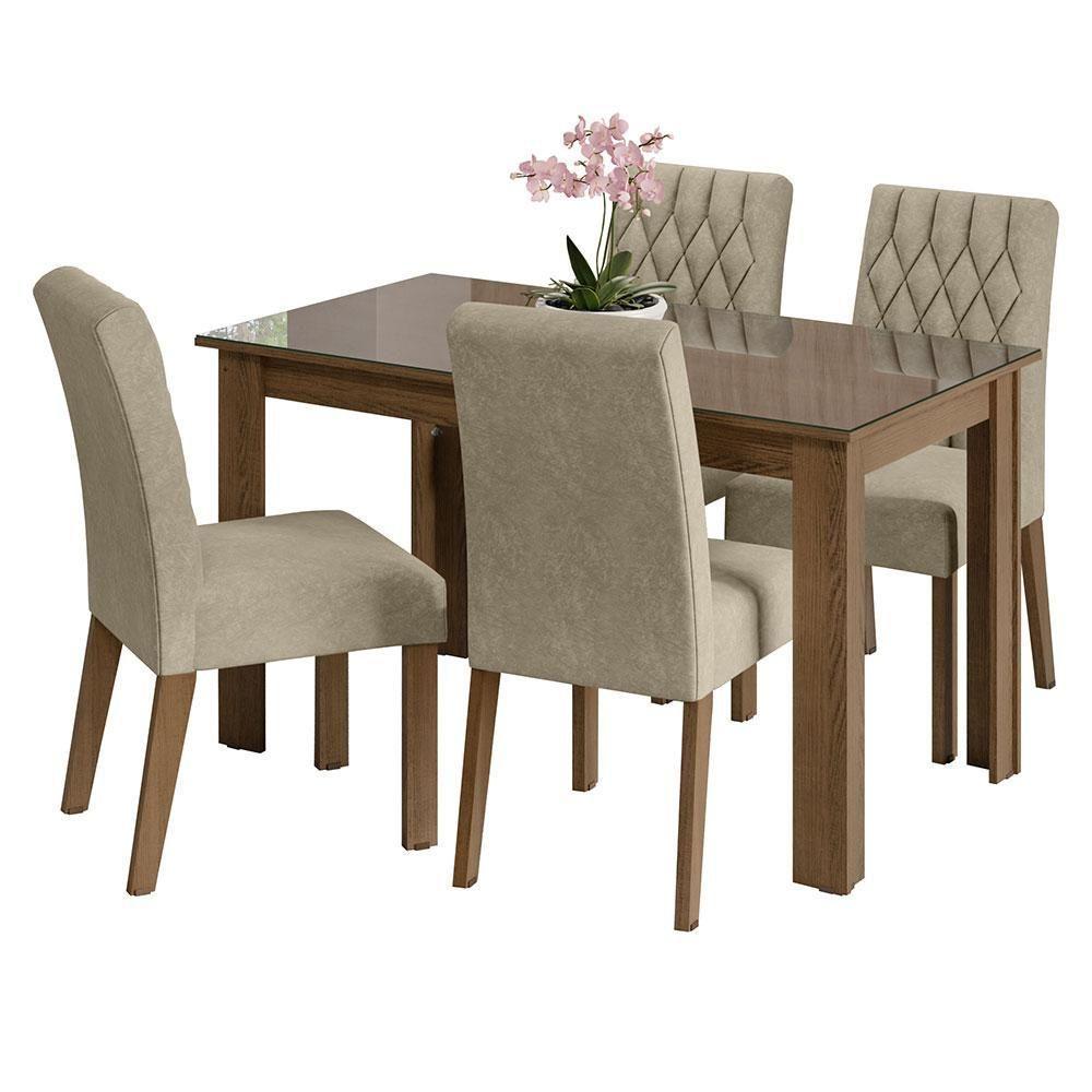 Conjunto Sala Jantar Mesa Vidro 4 Cadeiras Rustic - 2