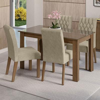 Conjunto Sala de Jantar Celina 4 Lugares Mesa com Tampo de Vidro e Cadeiras Suede Imperial Marrom