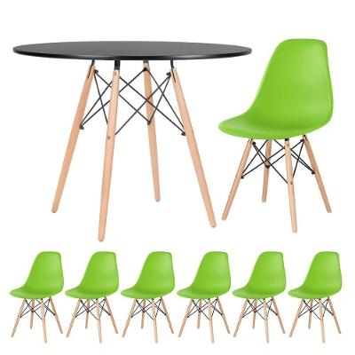 Mesa Redonda Eames 100cm Preto + 6 Cadeiras Verde Claro
