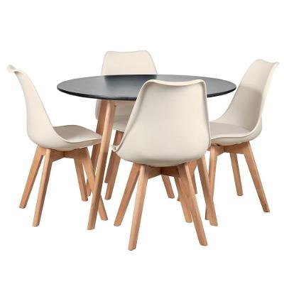 Mesa Redonda 100 Cm Preto + 4 Cadeiras Leda Creme Mesa Preto Com Cadeiras Creme