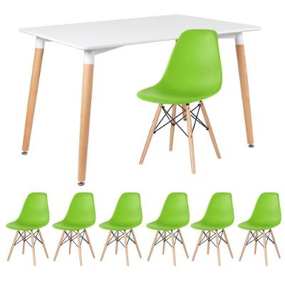 Mesa Retangular 80 X 120 Cm Branco + 6 Cadeiras Verde Claro