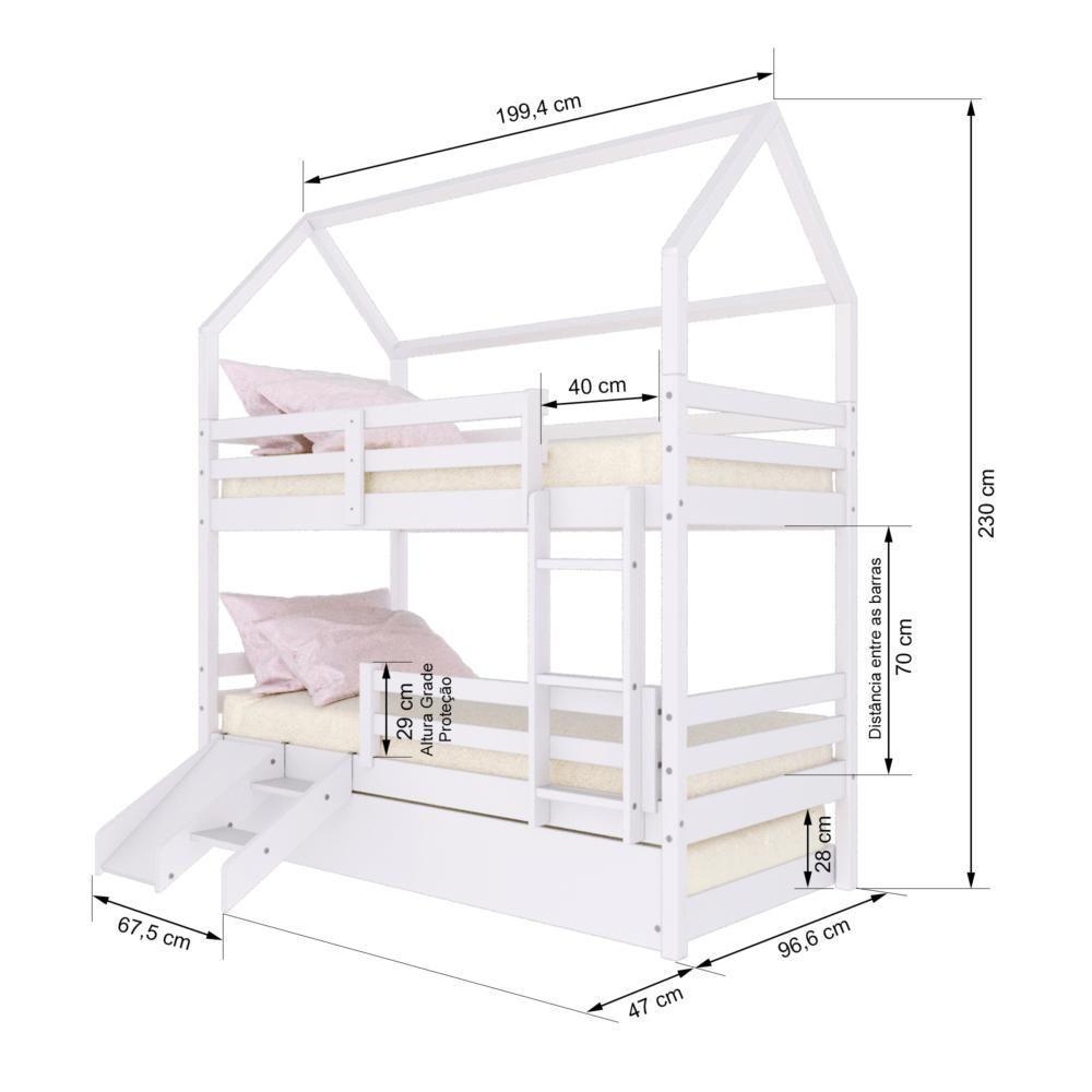 Treliche Casinha Solteiro Slim Rb Com Kit Escada/escorregador E Grade De Proteção Madeira Maciça Branco Housin - 5