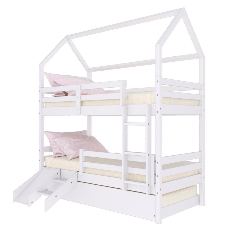 Treliche Casinha Solteiro Slim Rb Com Kit Escada/escorregador E Grade De Proteção Madeira Maciça Branco Housin - 6