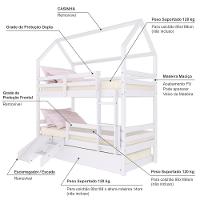 Treliche Casinha Solteiro Slim Rb Com Kit Escada/escorregador E Grade De Proteção Madeira Maciça Branco Housin