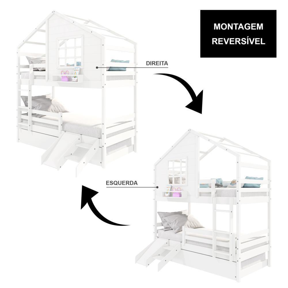 Treliche Casinha Com Janela Com Escada/escorregador E Grade De Proteção Madeira Maciça Branco Housin - 4