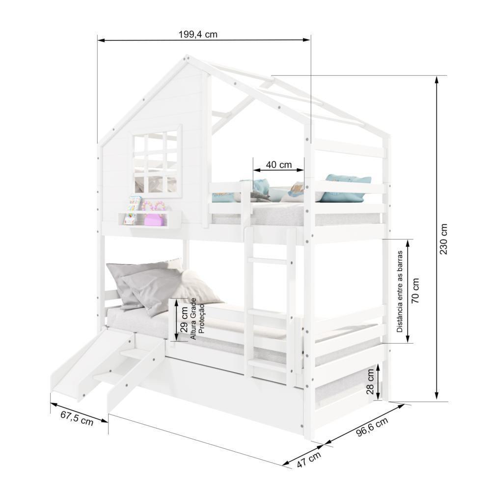 Treliche Casinha Com Janela Com Escada/escorregador E Grade De Proteção Madeira Maciça Branco Housin - 6