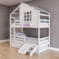 Treliche Casinha Com Janela Com Escada/escorregador E Grade De Proteção Madeira Maciça Branco Housin - 1