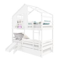 Treliche Casinha Com Janela Com Escada/escorregador E Grade De Proteção Madeira Maciça Branco Housin - 2