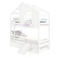 Treliche Casinha Com Janela Com Escada/escorregador E Grade De Proteção Madeira Maciça Branco Housin - 3