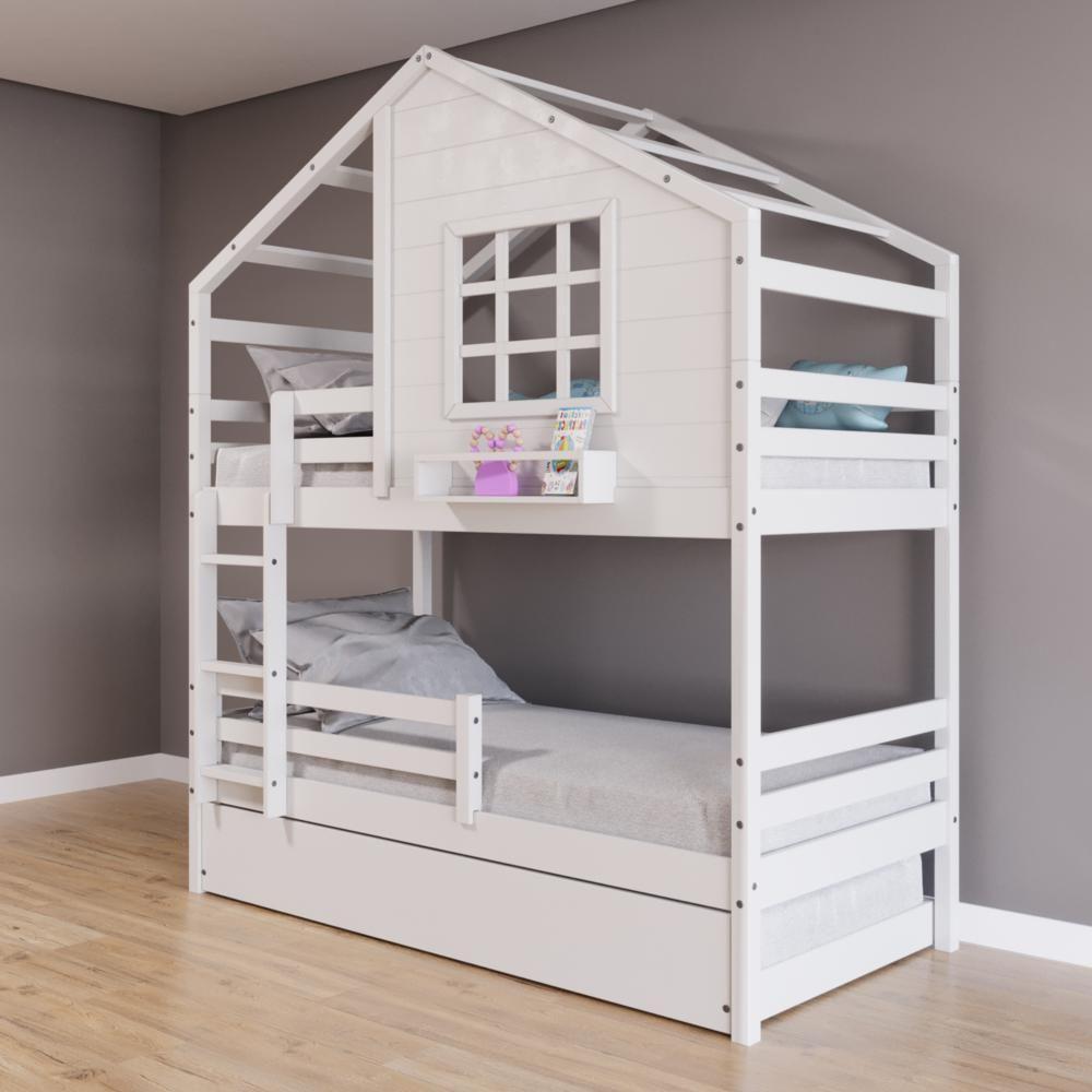 Treliche Casinha Com Janela E Grade De Proteção Madeira Maciça Branco Housin - 1