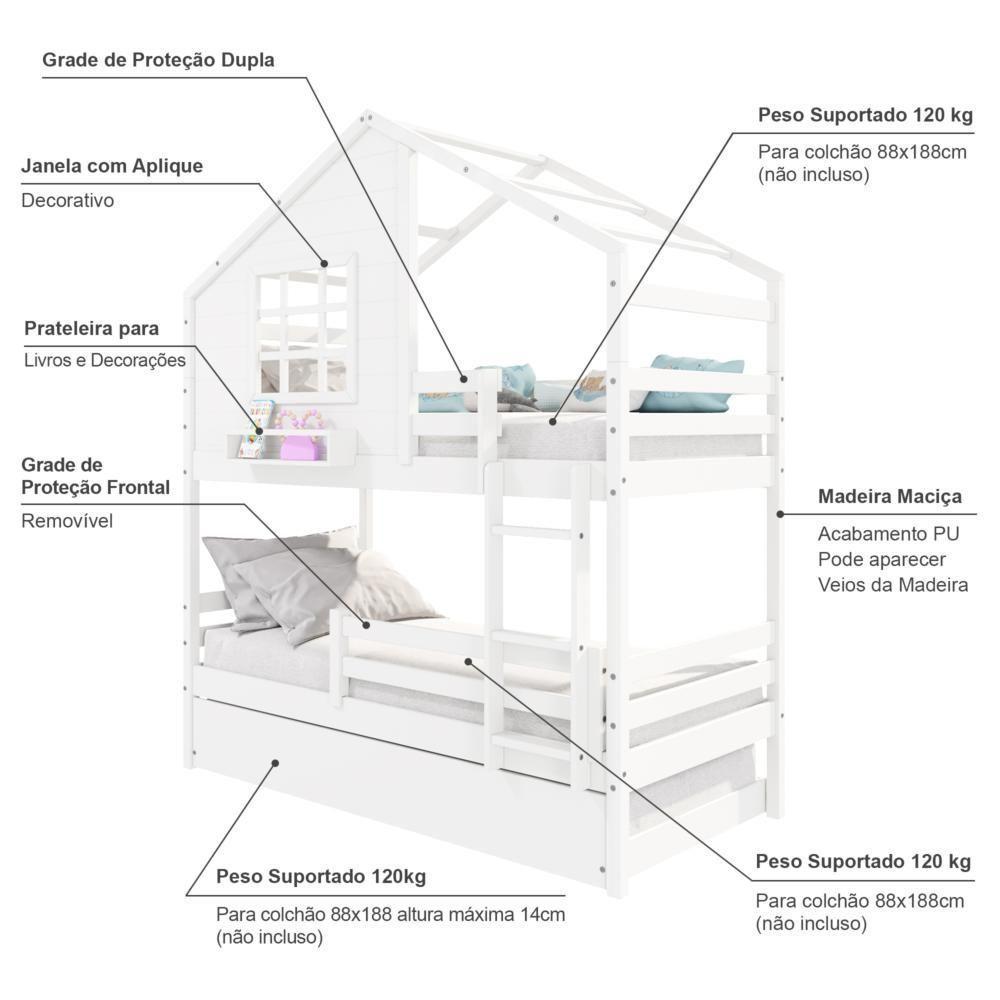 Treliche Casinha Com Janela E Grade De Proteção Madeira Maciça Branco Housin - 3