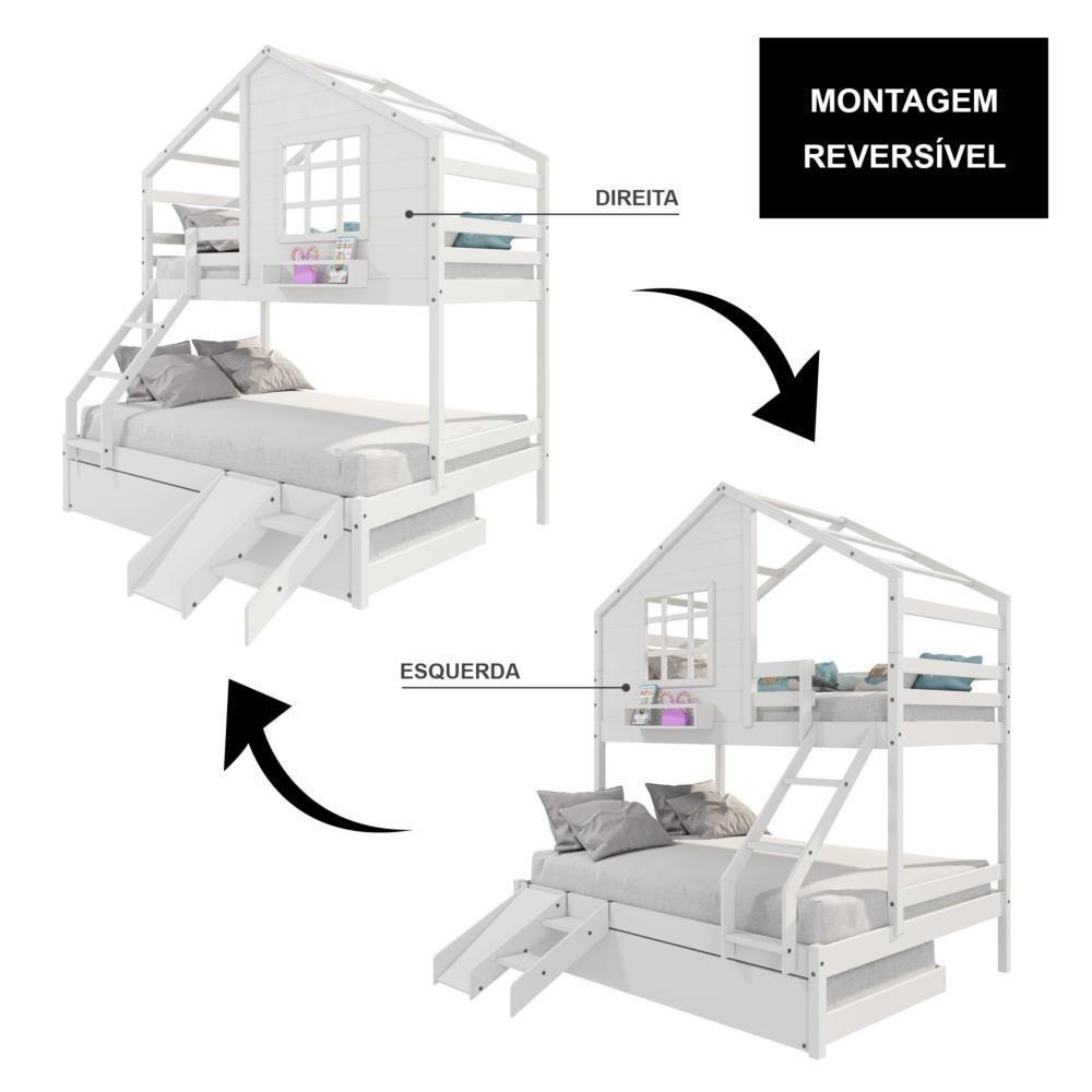 Treliche Casinha Com Janela Casal/Solteiro Com Escada/escorregador Madeira Maciça Branco Housin - 2