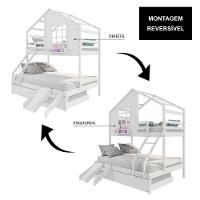 Treliche Casinha Com Janela Casal/Solteiro Com Escada/escorregador Madeira Maciça Branco Housin - 2