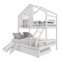 Treliche Casinha Com Janela Casal/Solteiro Com Escada/escorregador Madeira Maciça Branco Housin - 3