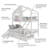 Treliche Casinha Com Janela Casal/Solteiro Com Escada/escorregador Madeira Maciça Branco Housin