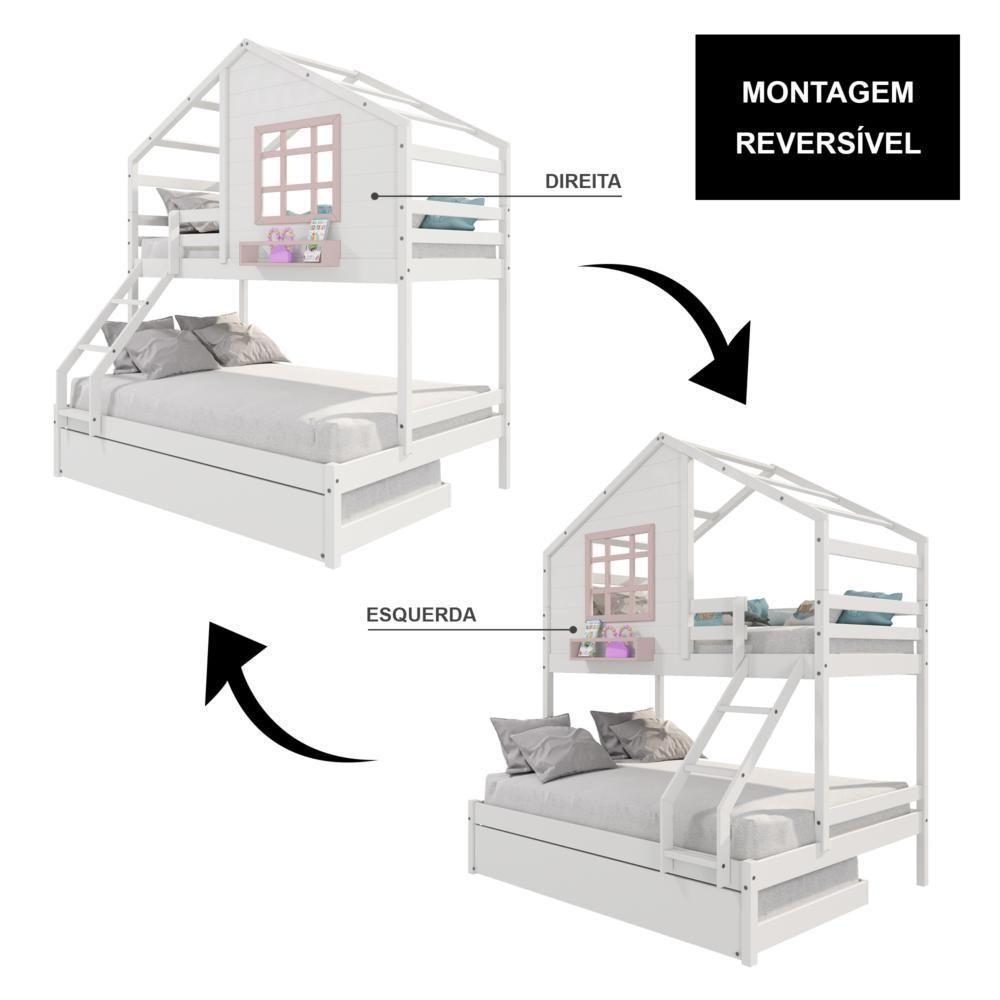 Treliche Casinha Com Janela Casal-solteiro Madeira Maciça Branco- Rosa Housin - 2