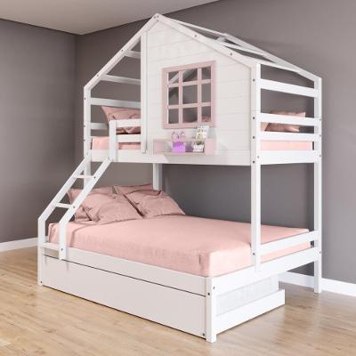 Treliche Casinha Com Janela Casal-Solteiro Madeira Maciça Branco- Rosa Housin