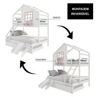 Treliche Casinha Com Janela Casal-Solteiro Com Escada-escorregador Madeira Maciça Branco- Rosa - 2