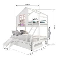 Treliche Casinha Com Janela Casal-Solteiro Com Escada-escorregador Madeira Maciça Branco- Rosa