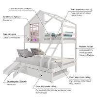 Treliche Casinha Com Janela Casal-Solteiro Com Escada-escorregador Madeira Maciça Branco- Rosa - 5