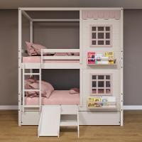 Treliche Casinha Reta Com 02 Janelas E Escorregador Madeira Maciça Branco/ Rosa Housin - 1