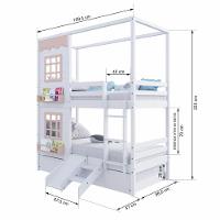 Treliche Casinha Reta Com 02 Janelas E Escorregador Madeira Maciça Branco/ Rosa Housin