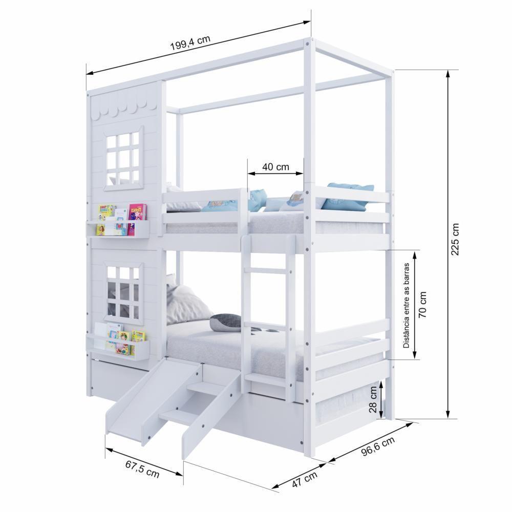 Treliche Casinha Reta Com 02 Janelas E Escorregador Madeira Maciça Branco Housin - 4