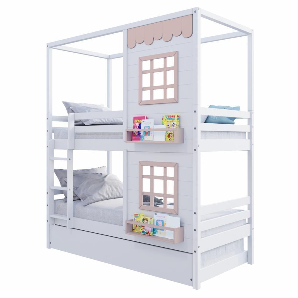 Treliche Casinha Reta Com 02 Janelas Madeira Maciça Branco/ Rosa Housin - 3