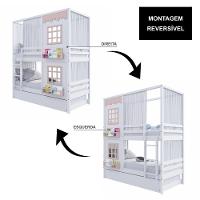 Treliche Casinha Reta Com 02 Janelas E Cortina Madeira Maciça Branco/ Rosa Housin - 2