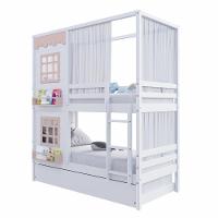 Treliche Casinha Reta Com 02 Janelas E Cortina Madeira Maciça Branco/ Rosa Housin - 3