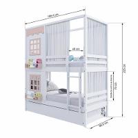 Treliche Casinha Reta Com 02 Janelas E Cortina Madeira Maciça Branco/ Rosa Housin